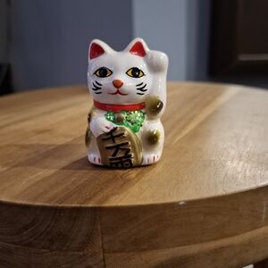 Lucky Cat Figurine with Gold Accents